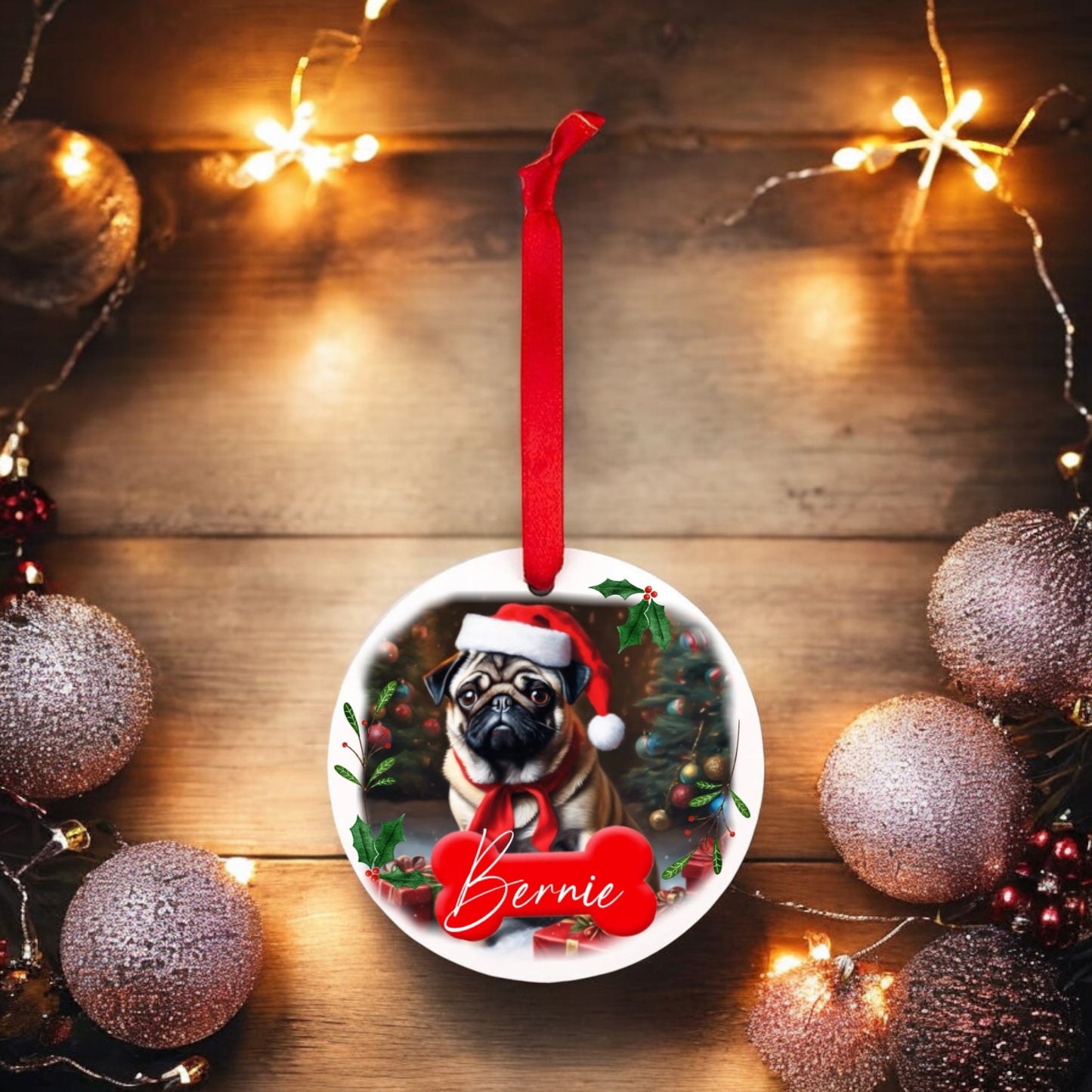 Personalised Pug Christmas Bauble